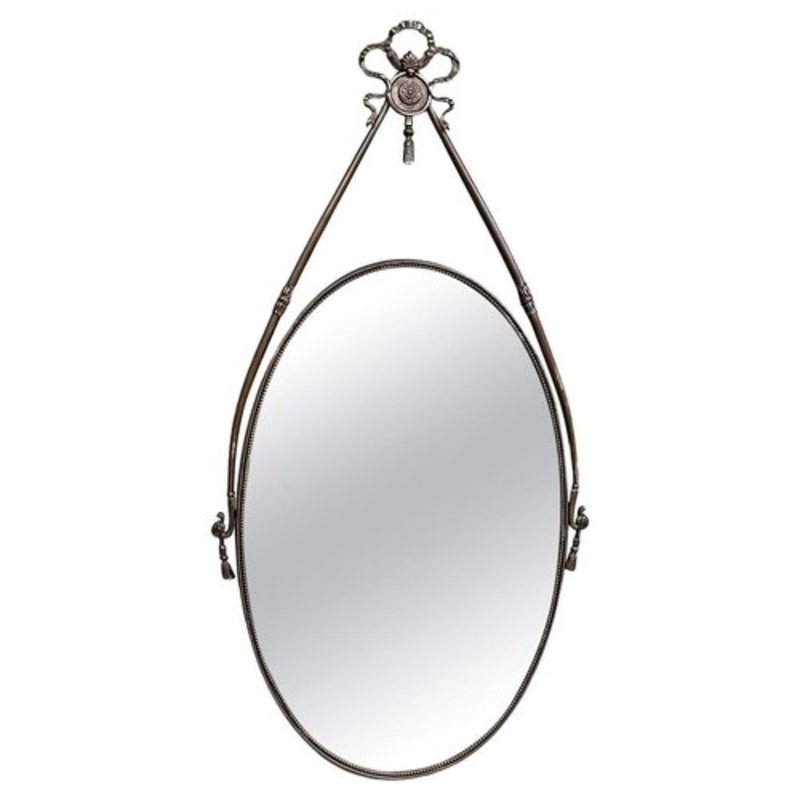 Mid-Century Modern Brass Wall Mirror with Ribbon and Decorations, Italy, 1950s for sale at Pamono