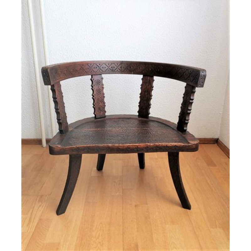Mid-Century Modern Italian Carved Chair by Ettore Zaccari, 1950s for sale at Pamono