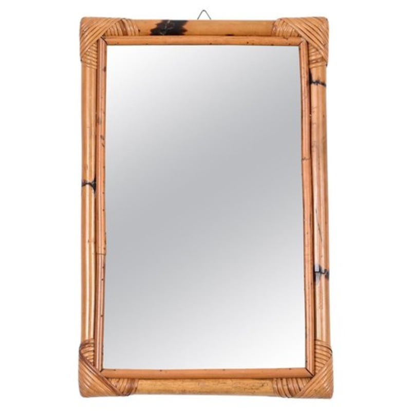 Mid-CenturyRectangular Mirror in Rattan, Bamboo and Wicker, Italy, 1970s for sale at Pamono