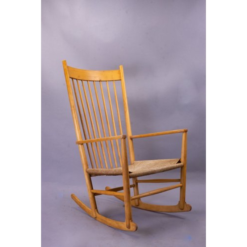 Model J16 Beech & Papercord Rocking Chair by Hans Wegner for FDB Furniture, 1970s for sale at Pamono