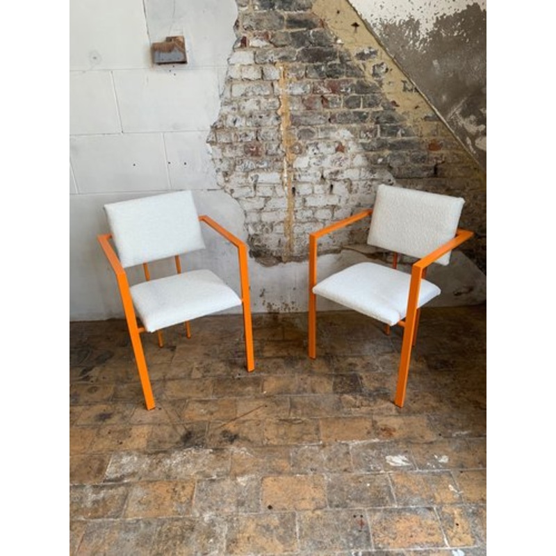 Set of Postmodern Orange Chair with Boucle, 1970s for sale at Pamono