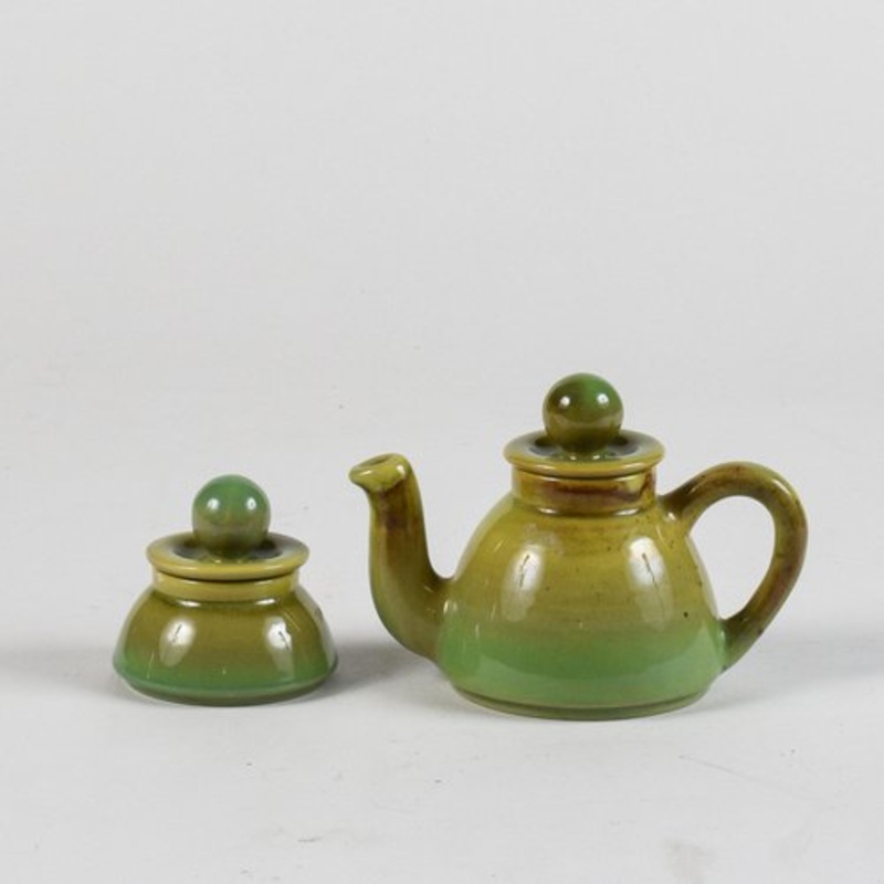 Small Shaded Green Teapot and Sugar Bowl from Rometti Production, 1940s for sale at Pamono