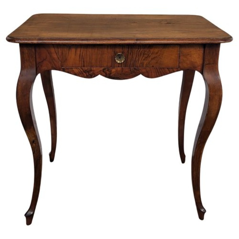 talian Walnut Desk Side Table with Cabriole Carved Legs, 1890s for sale at Pamono