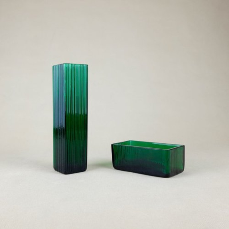 Vase and Green Crystal Glass Bowl from WMF, 1960s, Set of 2 for sale at Pamono