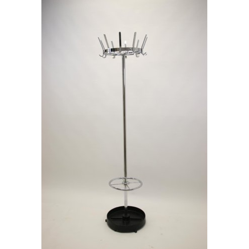 Vintage Chrome Standing Coat Rack with Cast Iron Umbrella Rack, 1950s for sale at Pamono