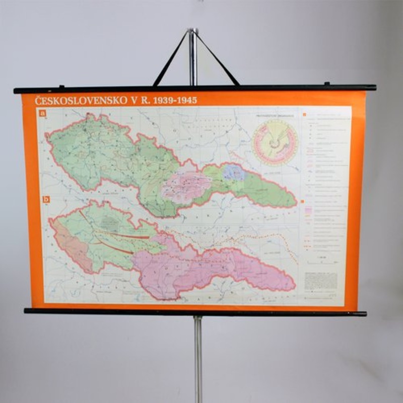 Vintage School Map of Czechoslovakia in 1939 1945, 1960s for sale at Pamono