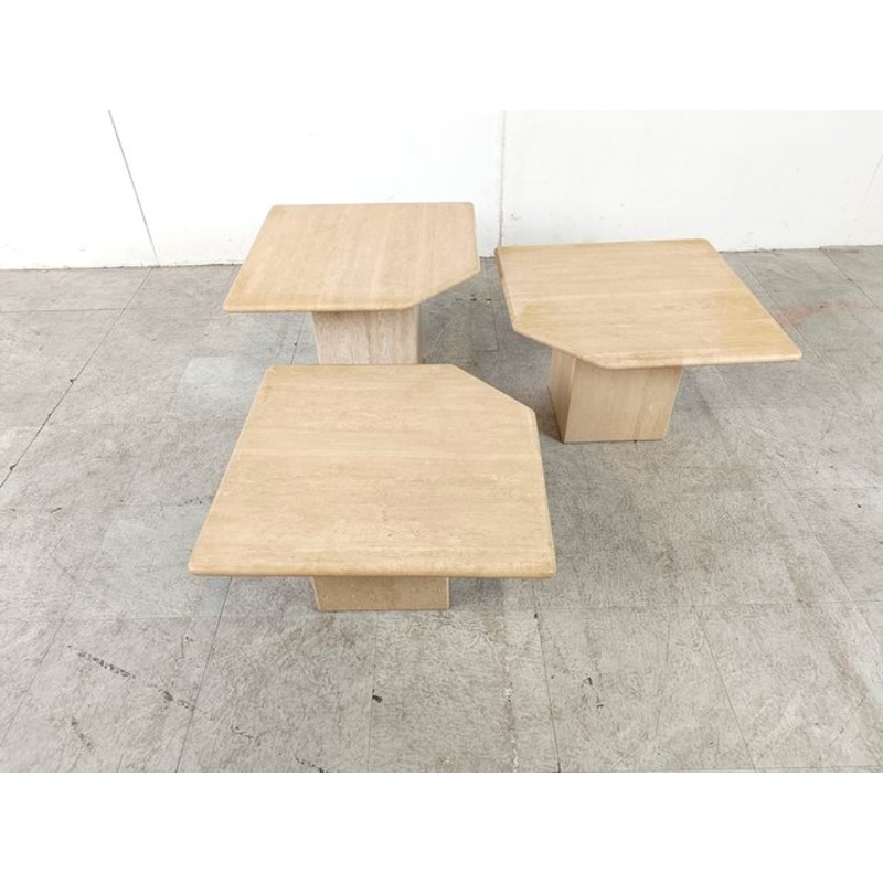 Vintage Travertine Nesting Tables, 1970s, Set of 3 for sale at Pamono