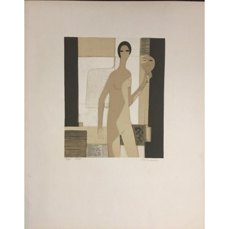Andr Minaux, 1923-1986, Frau mit Spiegelbild, Lithograph for sale at Pamono