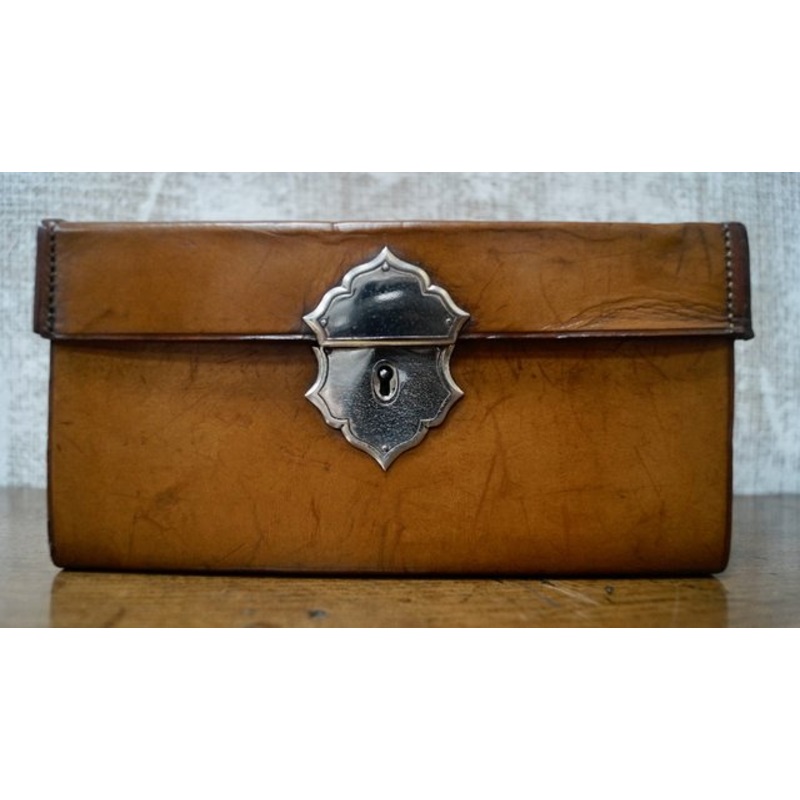 Antique Drop Front Leather Stationary Box, 1910s for sale at Pamono