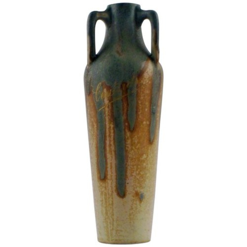 Antique French Ceramic Vase Cauterets with Indistinct Signature for sale at Pamono