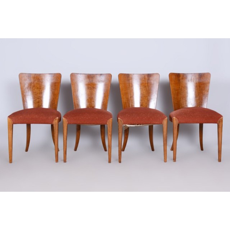 Art Deco Beech Dining Chairs attributed to Jindich Halabala for Up Zvody, Czechia, 1940s, Set of 4 for sale at Pamono
