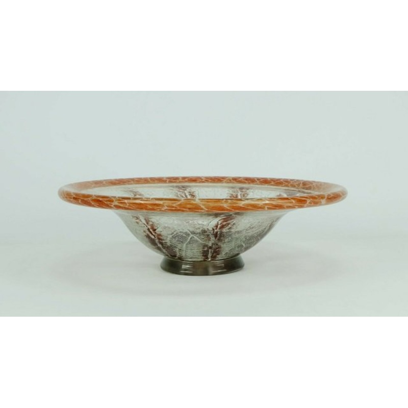 Art Deco Orange and Dark Red Ikora Glass Bowl by Karl Wiedmann for WMF, 1930s for sale at Pamono