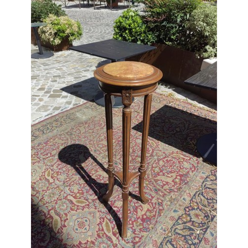 Beech Column with Round Red Marble Top, 1940s for sale at Pamono