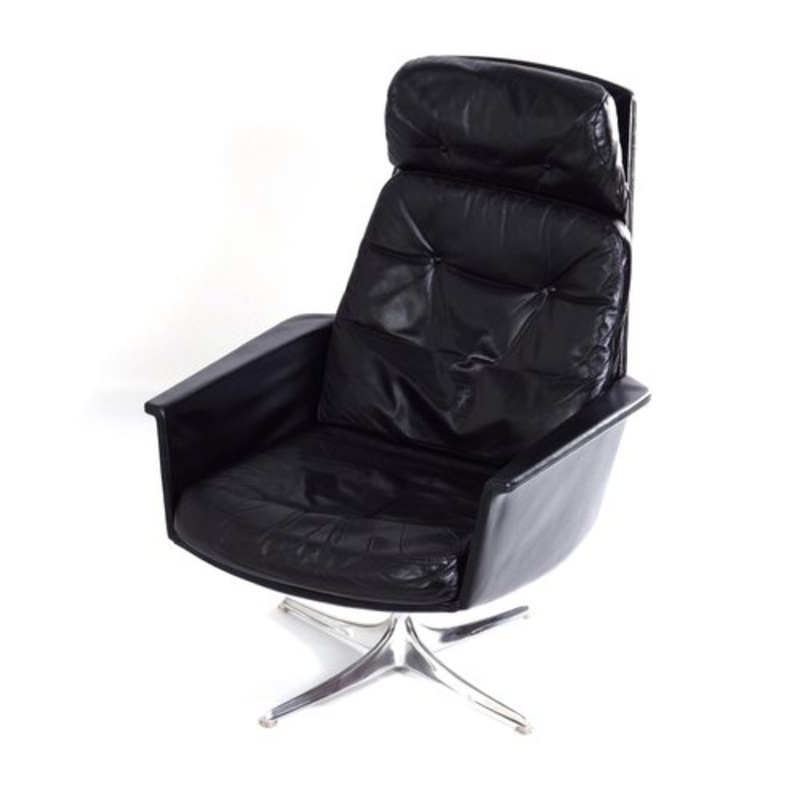 Black Leather Sedia Swivel Chair by Horst Brning for Cor, 1960s for sale at Pamono