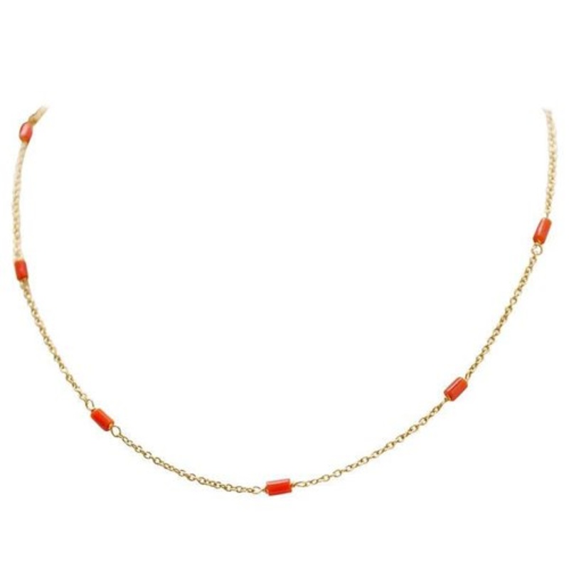 Coral and 18 Karat Yellow Gold Necklace for sale at Pamono