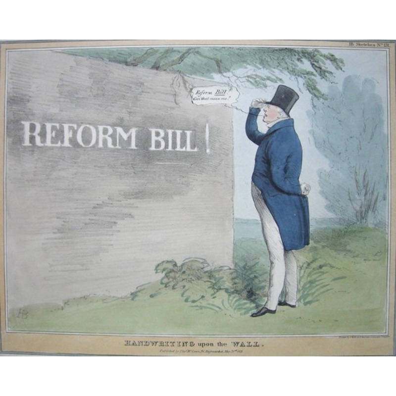 Handwriting Upon the Wall  Reform Bill! – Lithograph by J. Doyle – 1831 1831 for sale at Pamono