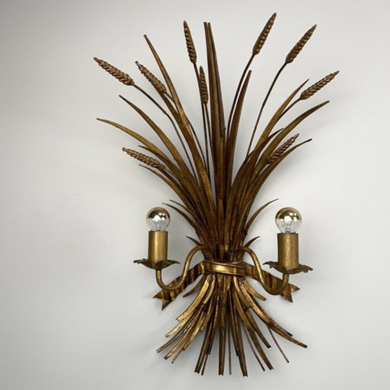 Hollywood Regency 2-Flame Wall Light with Wheat Ears, 1970s for sale at Pamono