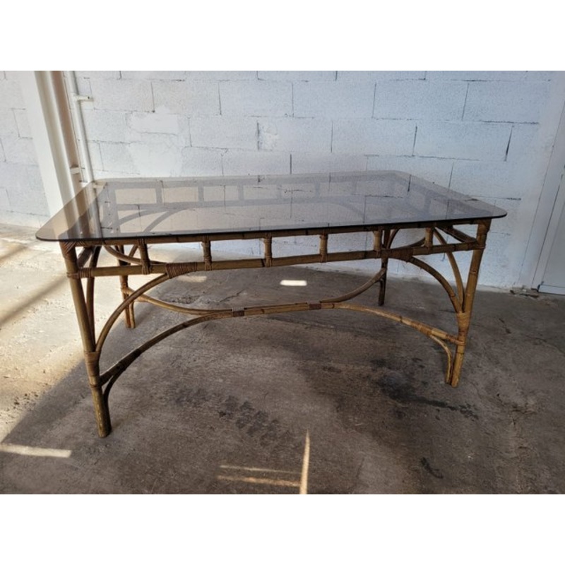 Italian Dal Vera Table in Bamboo and Rattan, 1970s for sale at Pamono