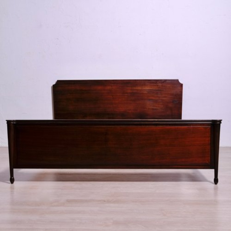 Italian Wooden Double Bed from Brembilla, Bergamo, 1950s-1960s for sale at Pamono