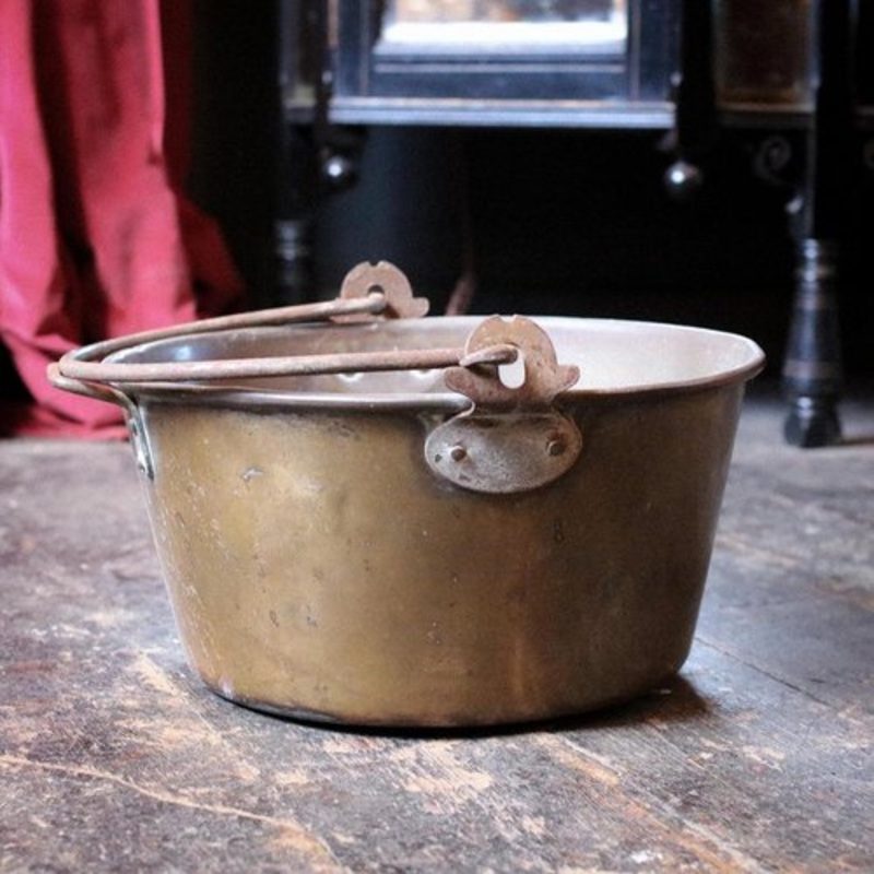 Large Antique Brass Fire Pot for sale at Pamono