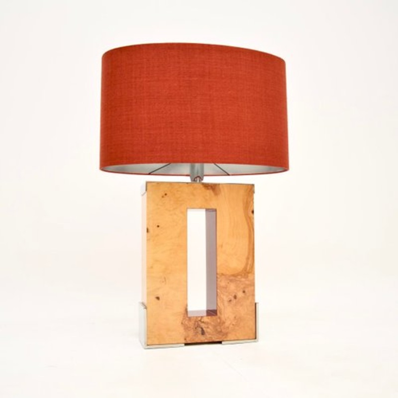 Large Burr Walnut and Chrome Table Lamp attributed to Oitoemponto, 2001 for sale at Pamono