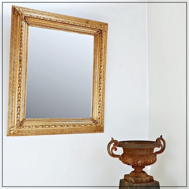 Large Gilded Wood and Stucco Mirror with Foliage for sale at Pamono