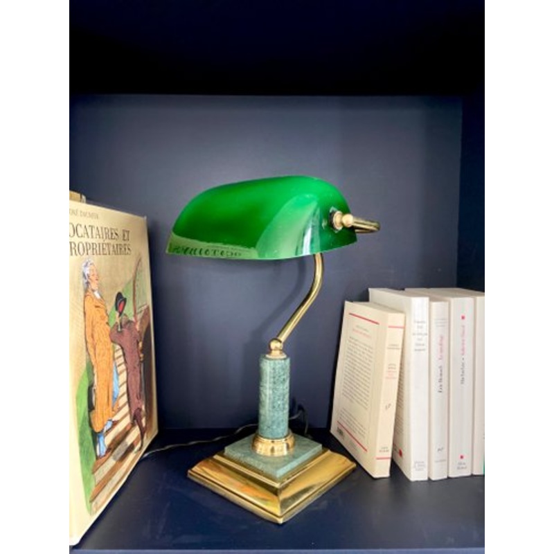 Mid-20th Century Emerald Notary Lamp for sale at Pamono