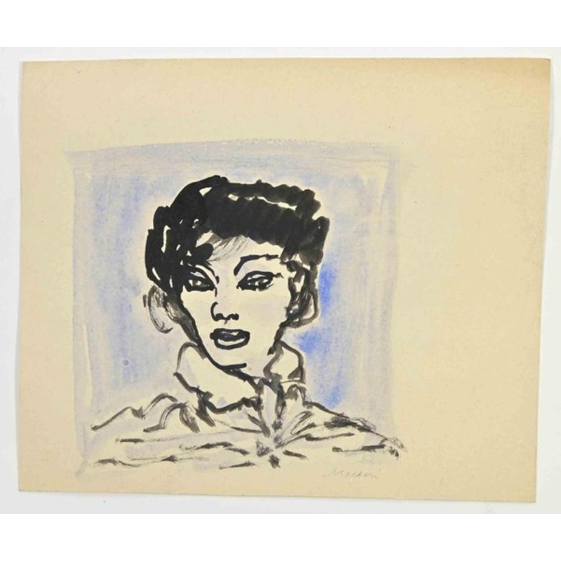 Mino Maccari, The Portrait, Watercolor, 1960s for sale at Pamono
