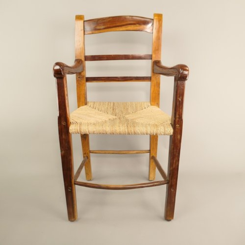Rural Cherry Wood and Straw Armchair, France, 1840s for sale at Pamono