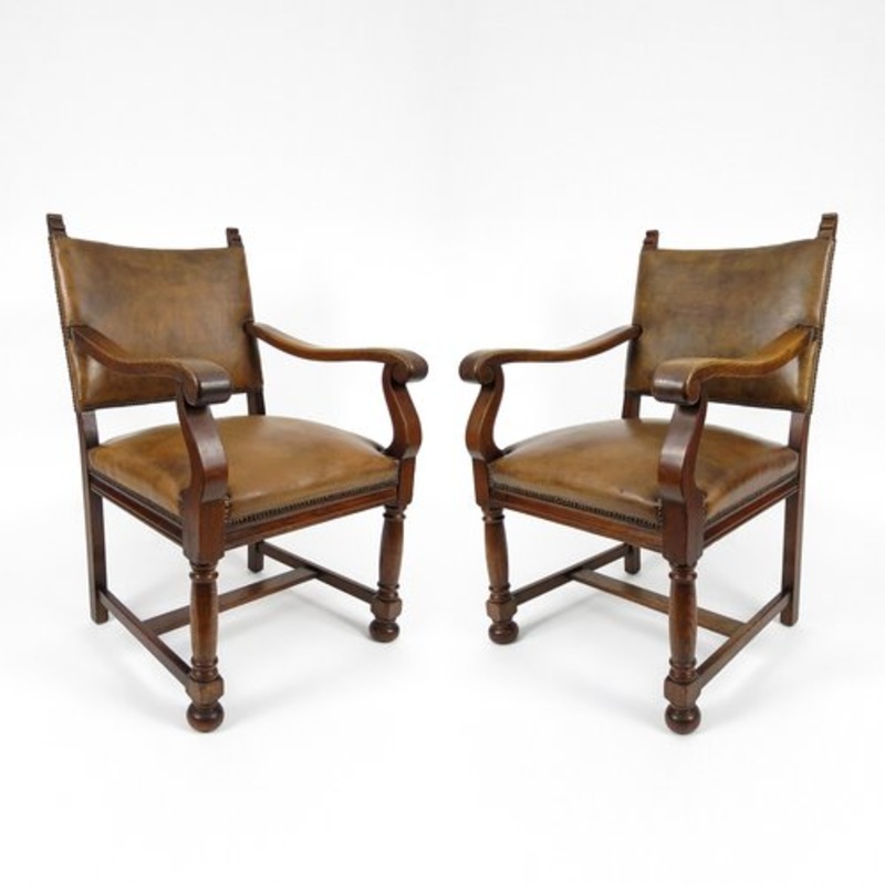 Set of Dutch Leather Armchairs, 1940s for sale at Pamono