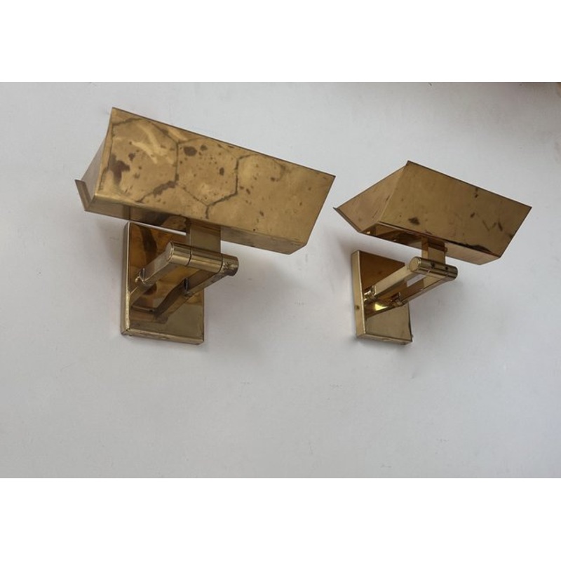 Vintage Adjustable Brass Sconces, Italy, 1970s, Set of 2 for sale at Pamono
