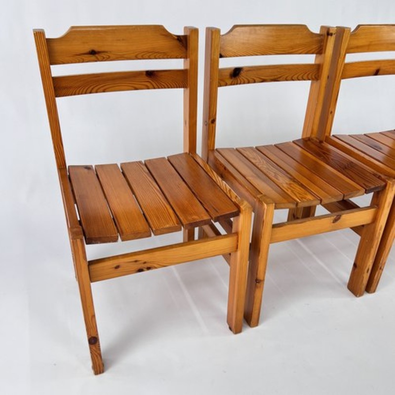 Vintage French Chairs in Pine, 1970s, Set of 4 for sale at Pamono