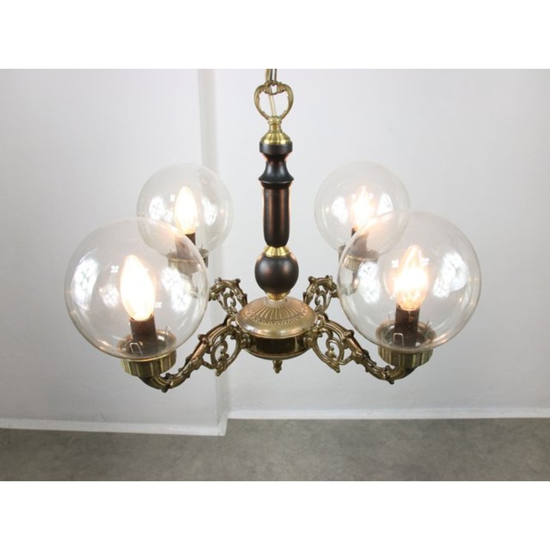 Vintage German 4-Arm Brass Chandelier for sale at Pamono