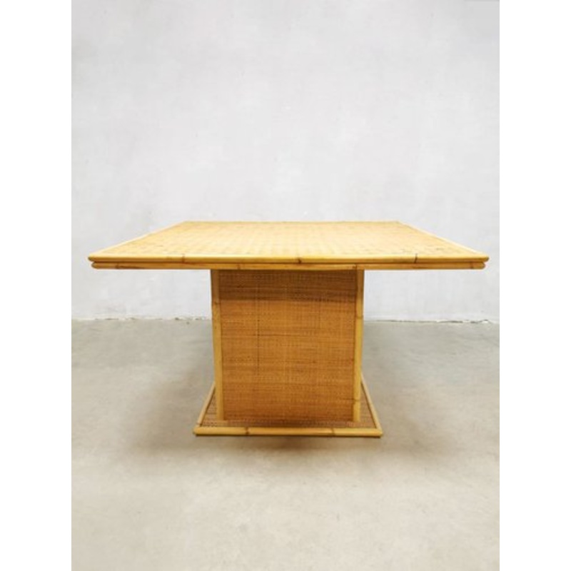 Vintage Rattan Bamboo Dining Table, 1960s for sale at Pamono