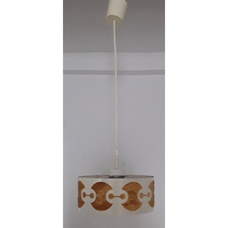 Vintage Round White Painted Perforated Metal Ceiling Lamp from Matin Mller & Co, 1960s for sale at Pamono