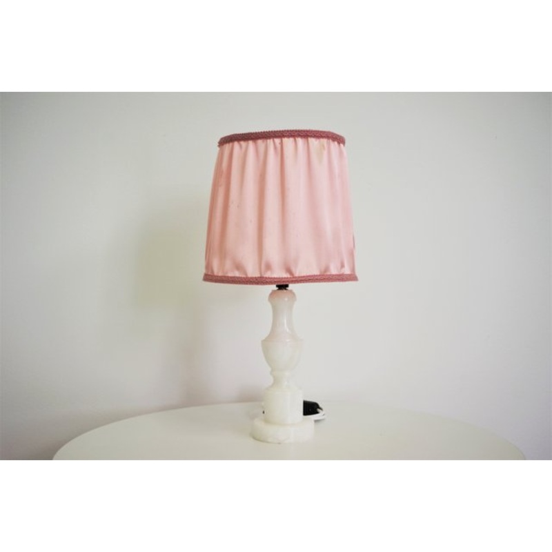 White Marble Table Lamp with Pink Lampshade, 1950s for sale at Pamono