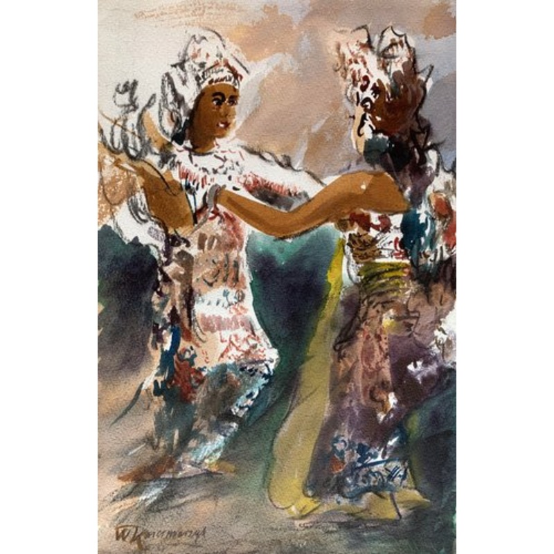 Wodzimierz Karczmarzyk, Sharjah, Bali Dancers, 1982, Watercolor on Paper for sale at Pamono