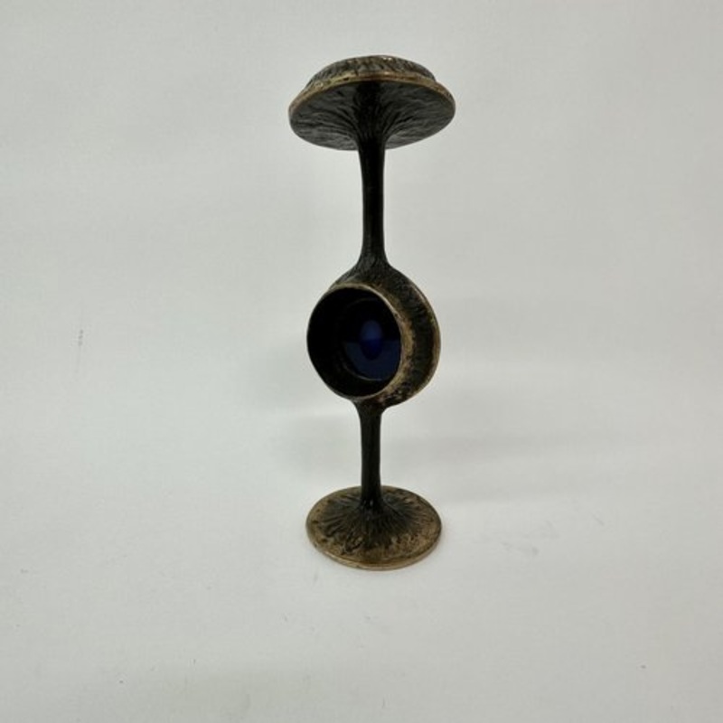 Brutalist Bronze Candle Stick with Blue Crystal, 1970s for sale at Pamono