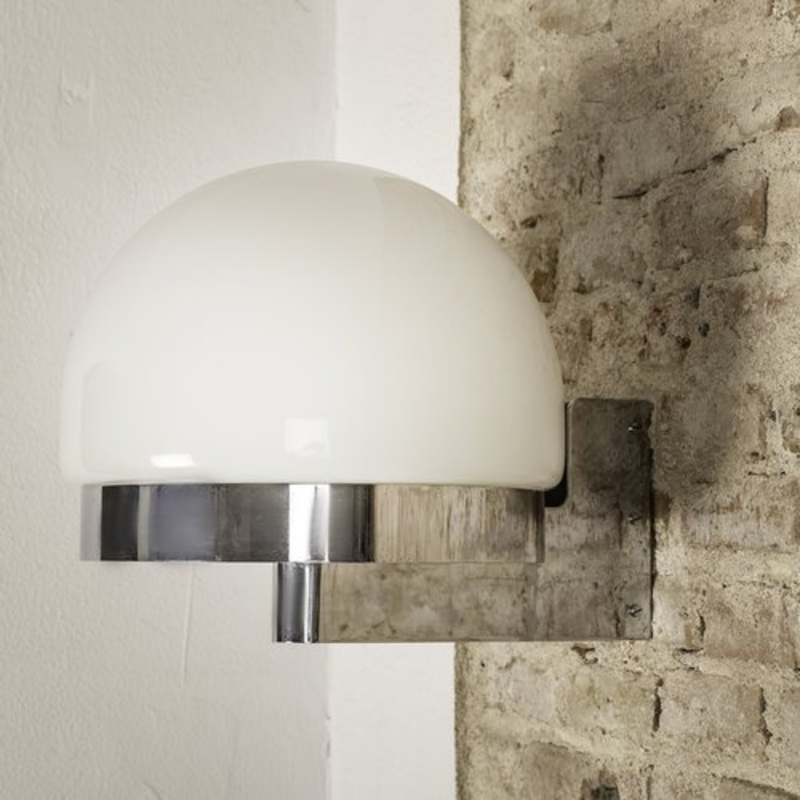 Chromed Metal and Opaline Wall Light by Andre Ricard for Metalarte, Spain, 1970s, Set of 2 for sale at Pamono
