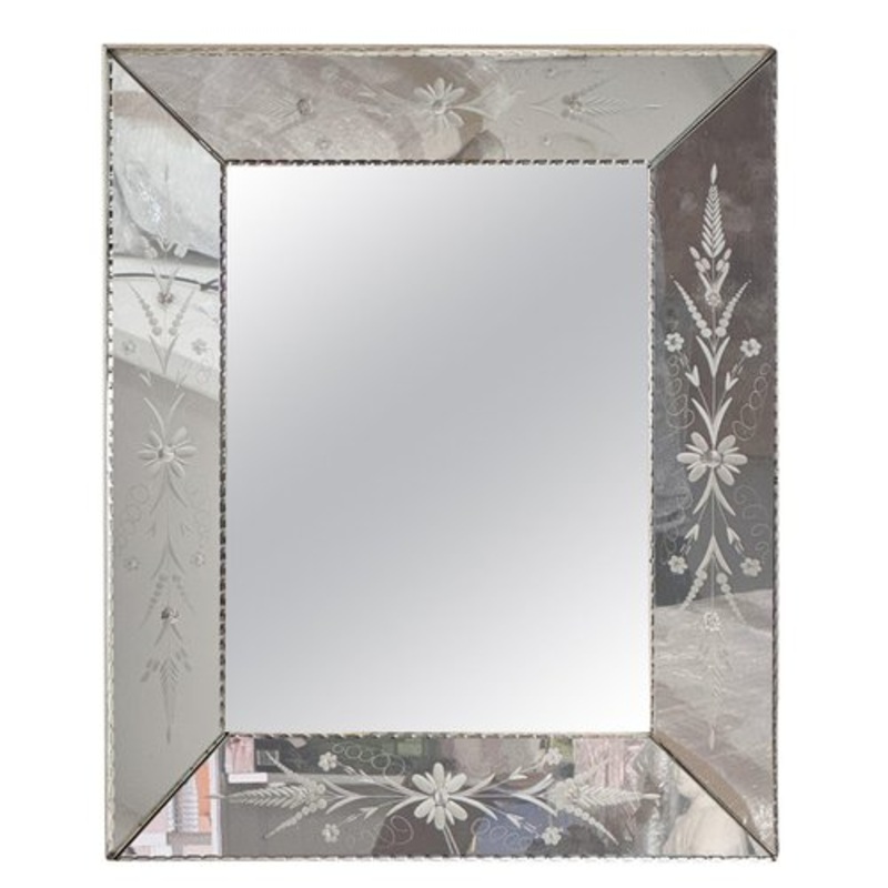 French Multi-Surface Glass Mirror with Beveled Floral Decorations, 1960s for sale at Pamono