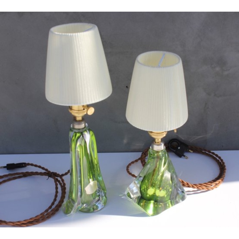 Green Crystal Lamps by Val St Lambert, Set of 2 for sale at Pamono
