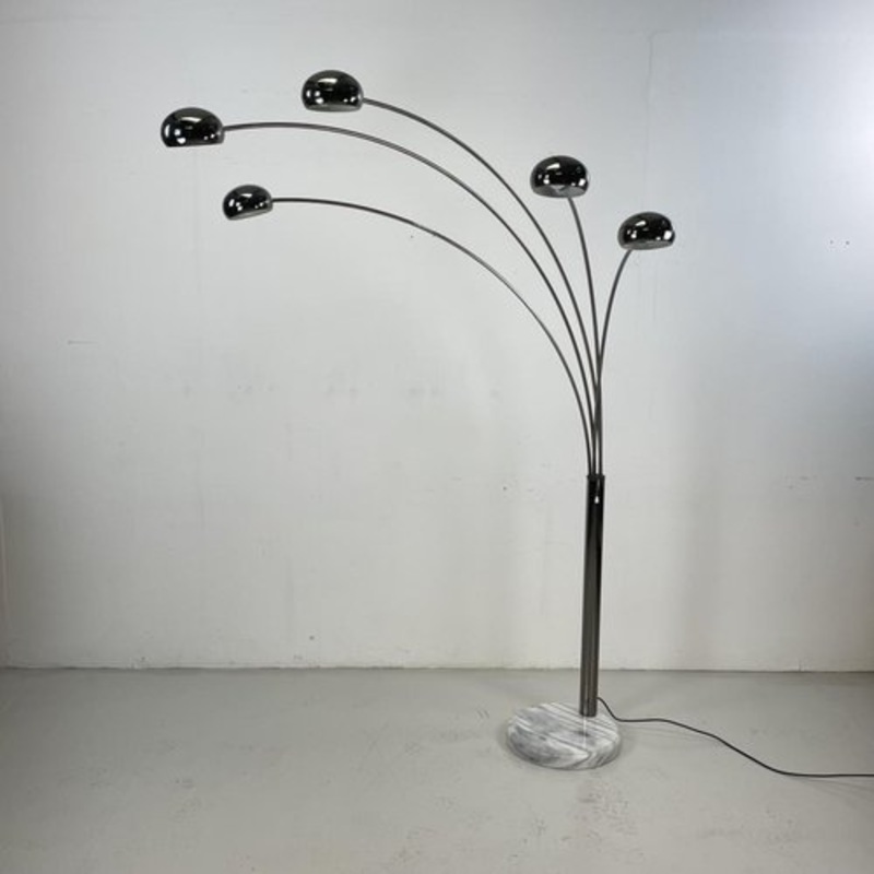 Mid-Century Danish Bilka Multi Lamp Floor Light in Smoked Chrome with Marble Base, 1970s for sale at Pamono