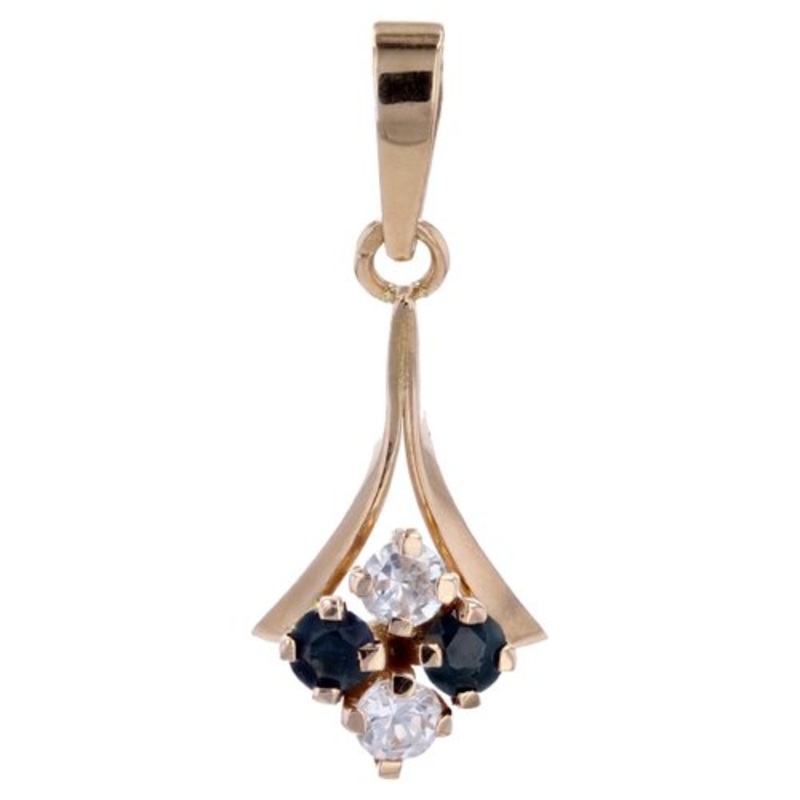 Modern Blue and White Sapphire 18 Karat Yellow Gold Pendant for sale at Pamono