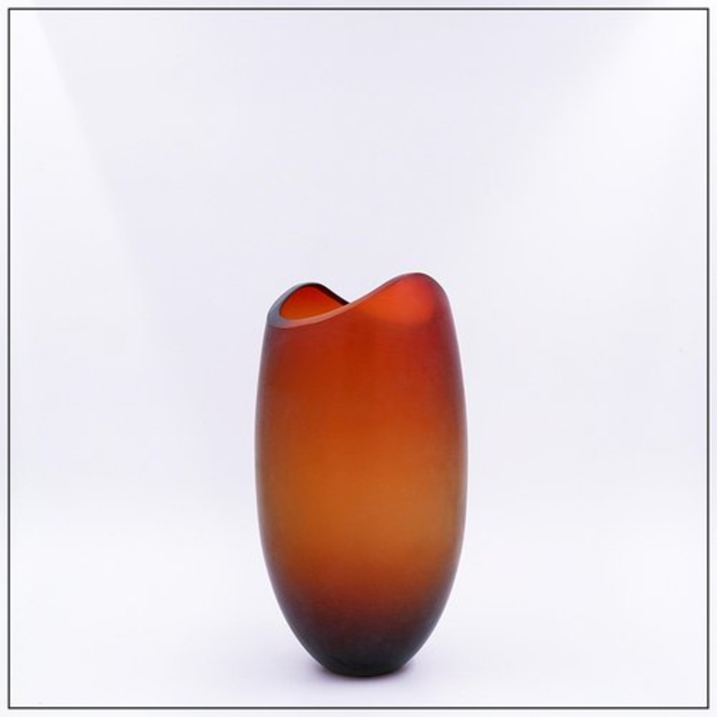Murano Vase in Frosted Glass in Amber Brown for sale at Pamono
