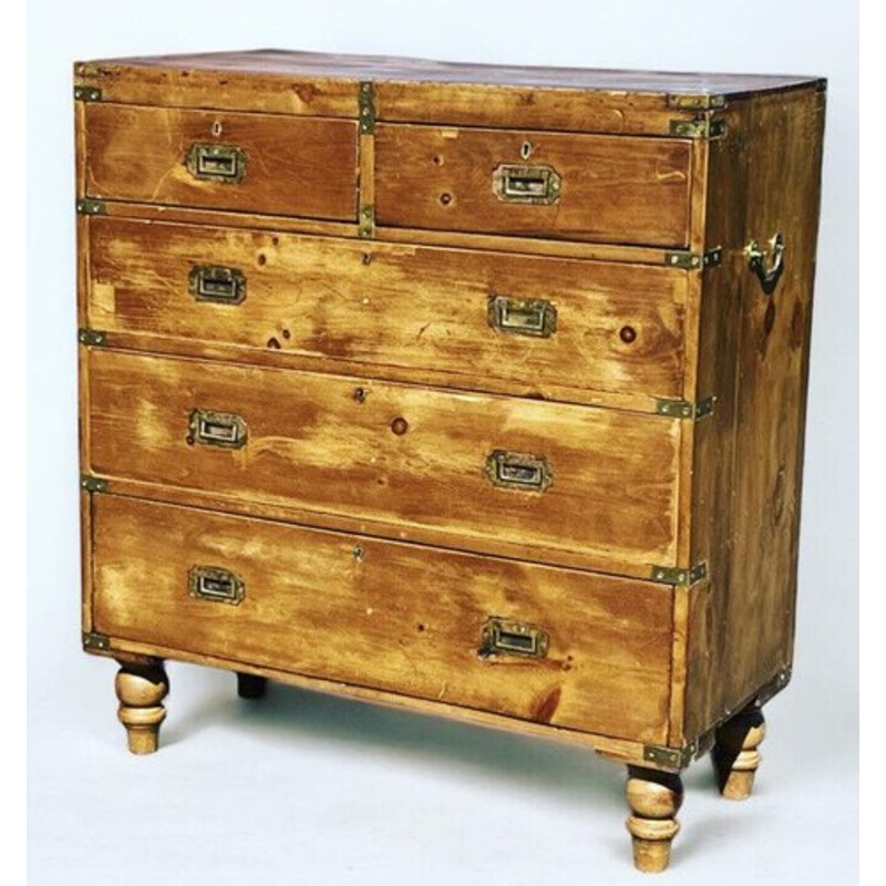 Pine Chest with Brass Handles for sale at Pamono