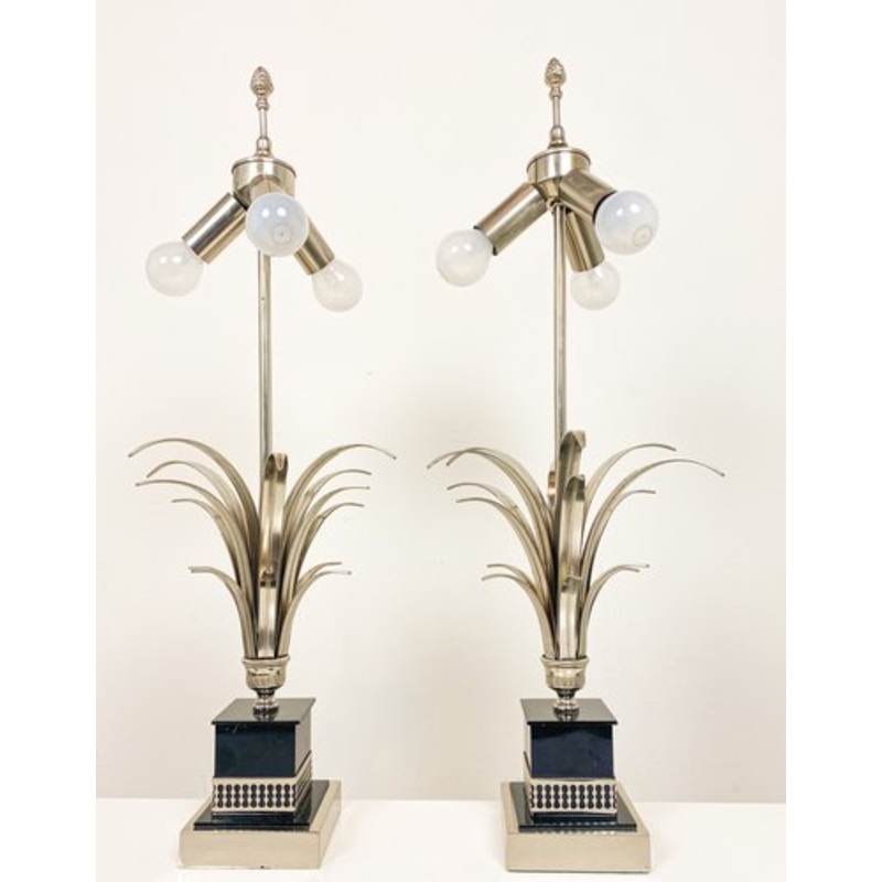 Pineapple Leaf Table Lamps attributed to Boulanger, 1970s, Set of 2 for sale at Pamono