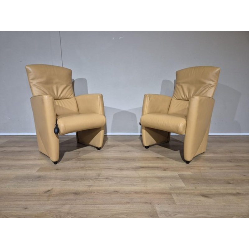 Set of Vintage Armchairs in Yellow Leather from Jori Vinci for sale at Pamono