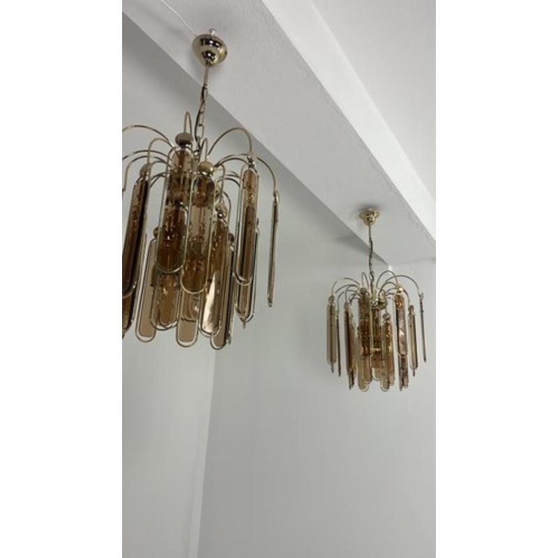 Six-Light Amber Murano Glass Chandeliers, 1960s, Set of 2 for sale at Pamono