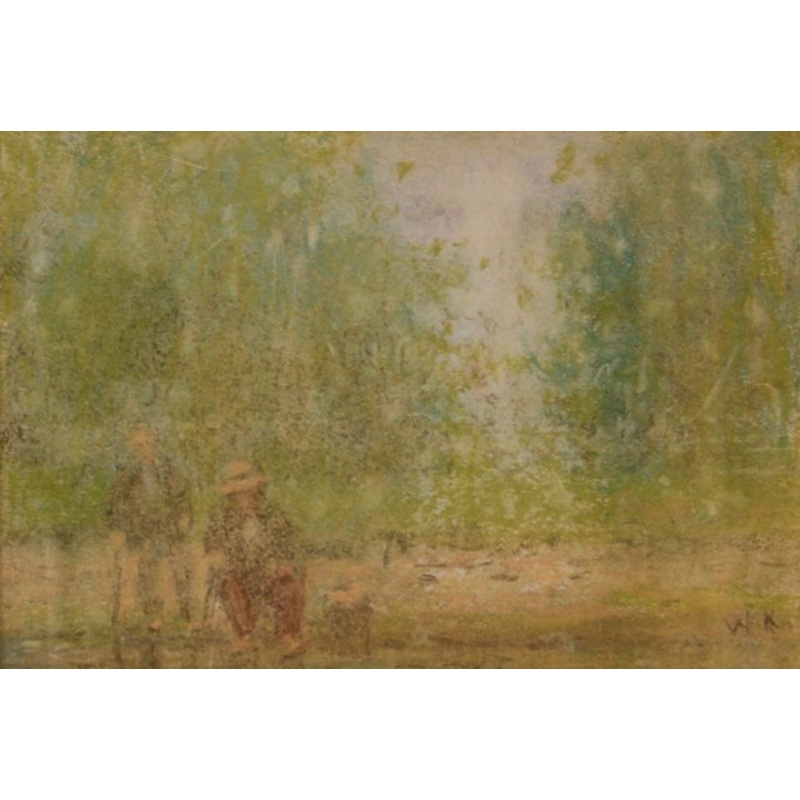 Two Old Men Sitting, Mid 20th Century, Impressionist Oil Pastel, William Mason, 1950s for sale at Pamono