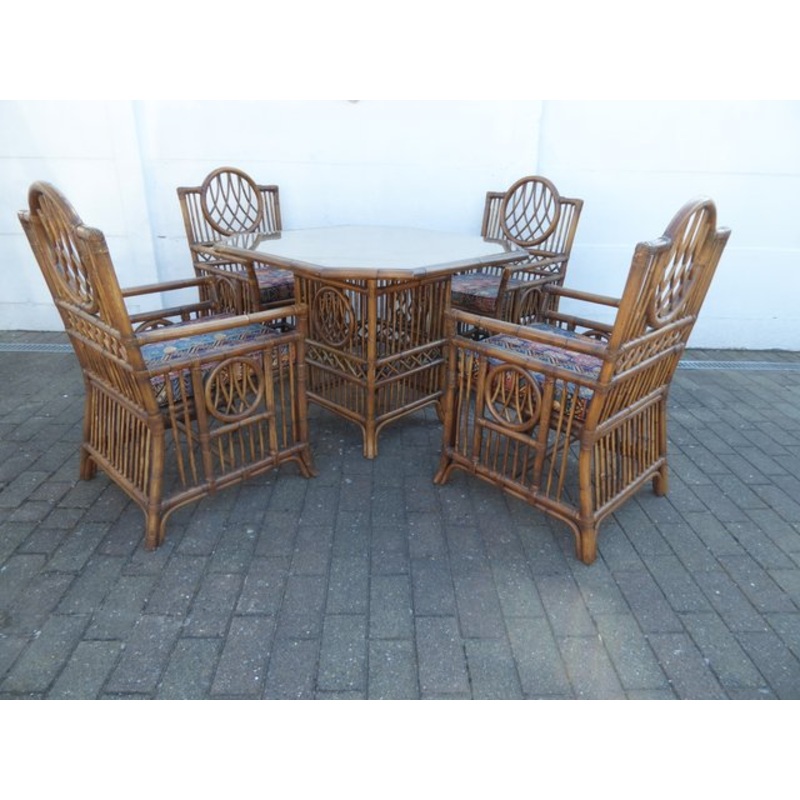 Vintage Bamboo Dining Table & Chairs Set, 1970s, Set of 5 for sale at Pamono